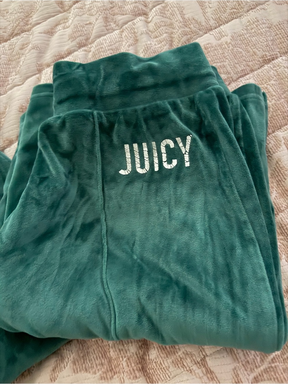 Juicy Couture Emerald Green Plush Pajama Pants with Sparkle Logo